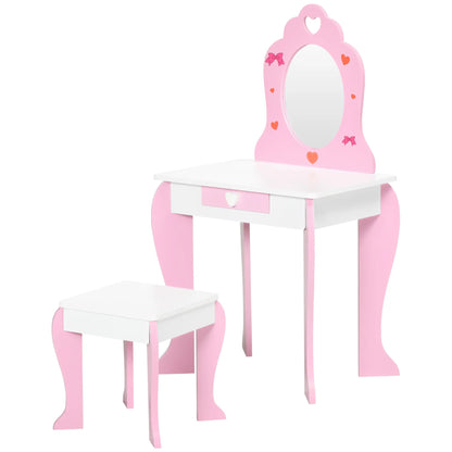Kids Vanity Table Chair Set, Dressing Set with Mirror Drawer, 3-6 Years, Pink Kids Bedroom Furniture at Gallery Canada