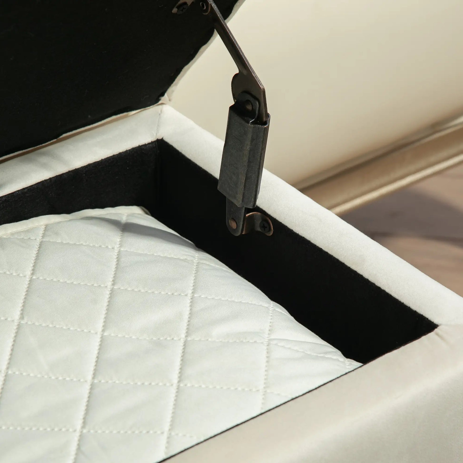 Velvet Storage Ottoman with Lid, Wood Legs, Cream White Storage Ottomans & Benches at Gallery Canada