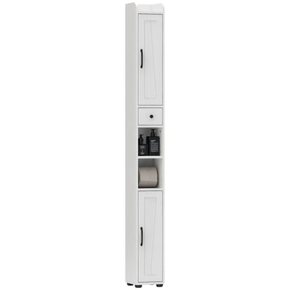 Narrow Bathroom Cabinet, Tall Storage with Barn Doors, Drawer, Adjustable Shelves, Wood Grain, White Bathroom Cabinets at Gallery Canada