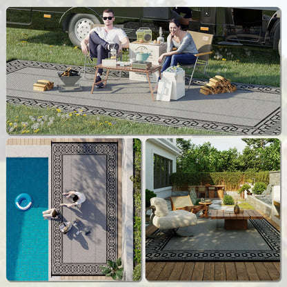 Portable Outdoor Rug, 9' x 18', Waterproof, Reversible, Black and Grey Outdoor Reversible Rugs at Gallery Canada