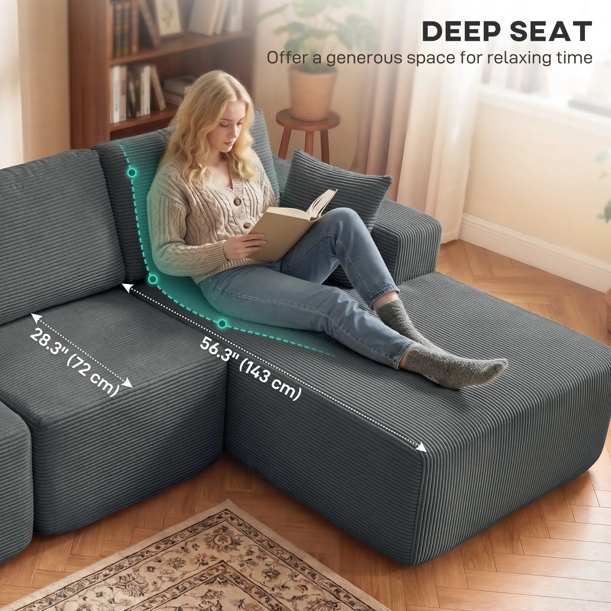 Modular Sectional Sofa Bed, L Shaped Couch, Dark Grey 3-Seater Sofas at Gallery Canada