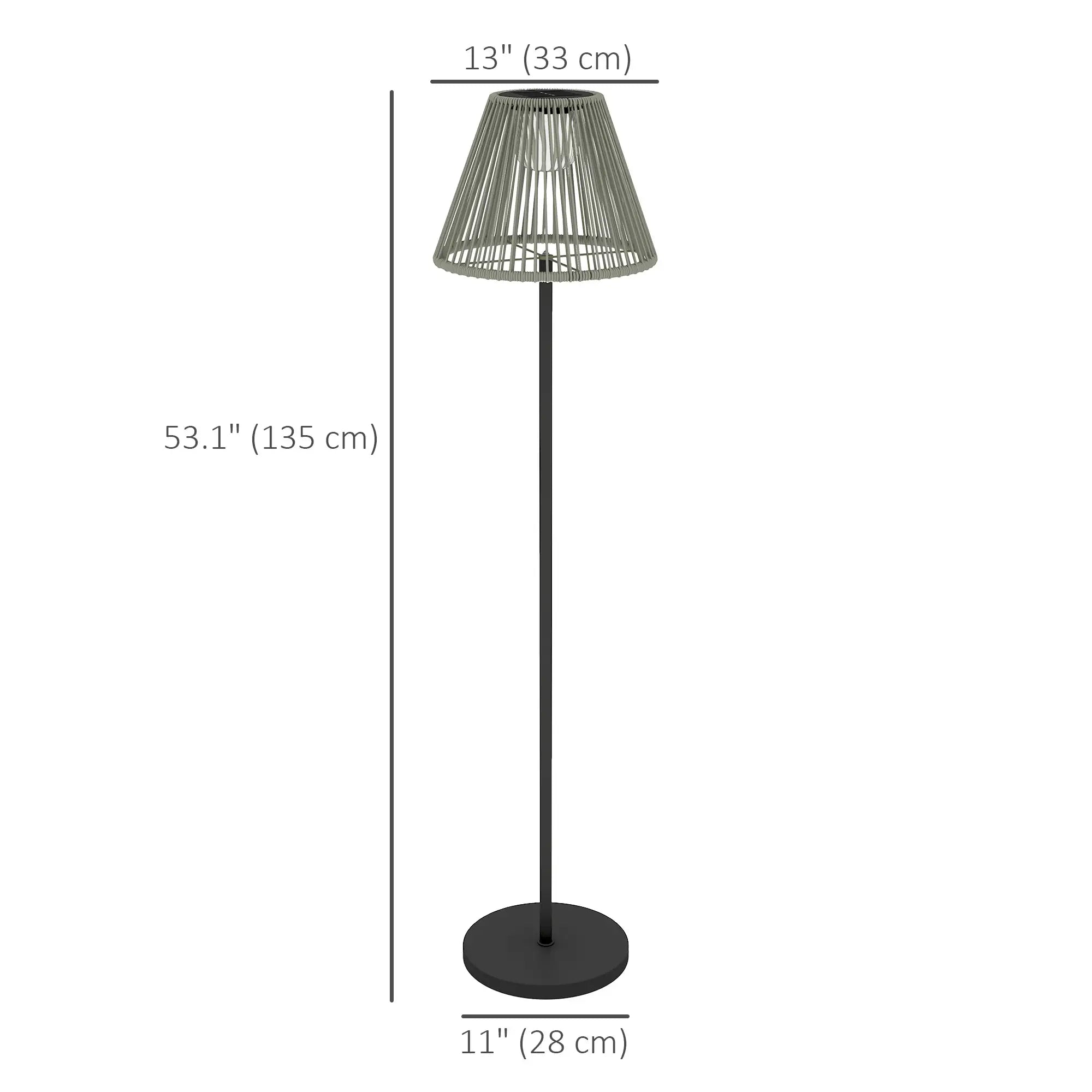 Wicker Outdoor Floor Lamp, Solar Lantern, Auto LED Lights, IP44, Grey Solar Post Lamps at Gallery Canada