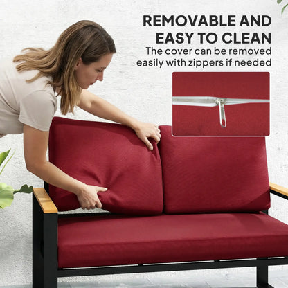 2 Seater 5" Thick Outdoor Seat Cushions, 7" Backrest, Wine Red Patio Chair Cushions at Gallery Canada
