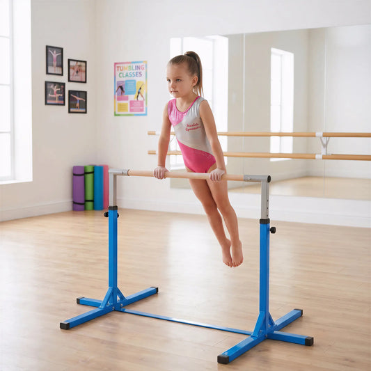 Kids Gymnastics Bar, 13-Level Adjustable Height, Blue Baby Gym & Playmats Blue at Gallery Canada