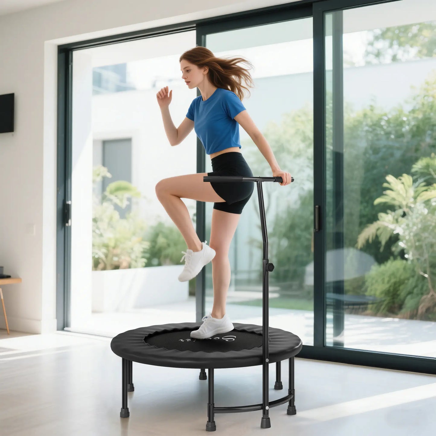 39" Mini Exercise Trampoline, Adjustable T-Bar, Indoor Fitness Rebounder, Black Trampolines at Gallery Canada