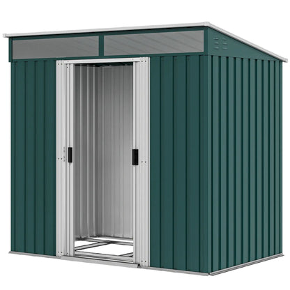 6.5x4FT Galvanised Metal Shed, Foundation Kit, Sliding Doors, Vents, Green