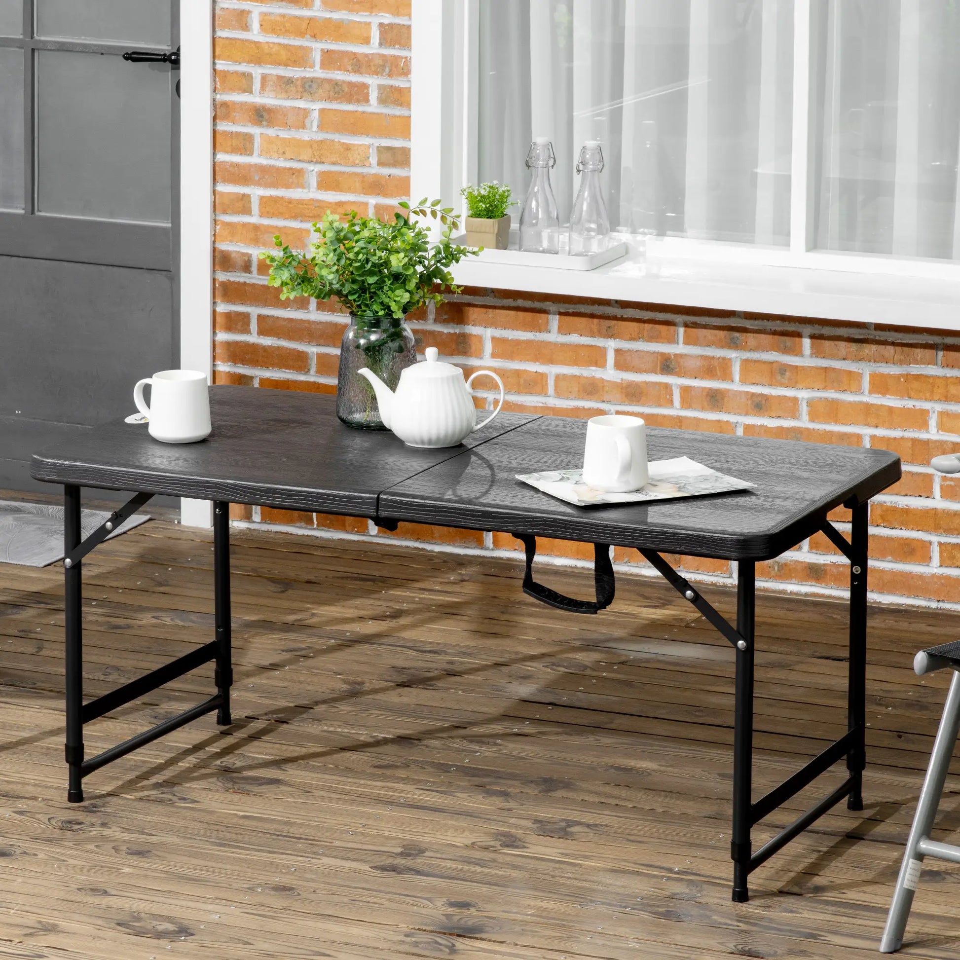 Foldable Patio Dining Table for 4, Adjustable Height, Dark Grey Patio Dinning Tables at Gallery Canada