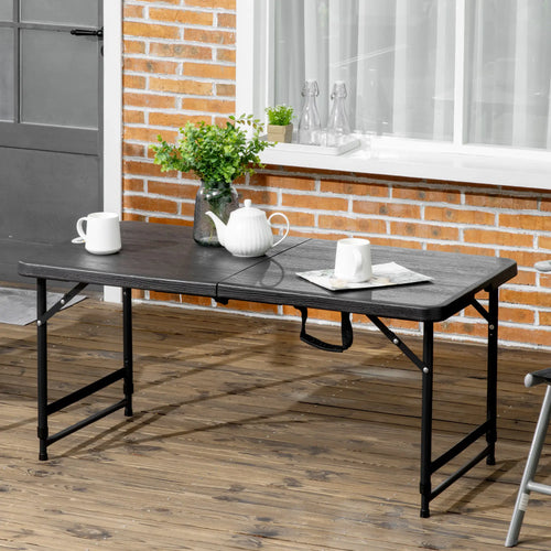 Foldable Patio Dining Table for 4, Adjustable Height, Dark Grey