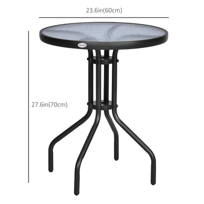 24" Round Patio Table, Tempered Glass Top, Steel Frame, Outdoor Dining