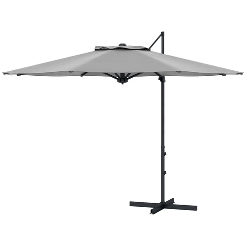 10 FT Cantilever Umbrella, Aluminum, 360° Rotation, Crank, Tilt, Grey