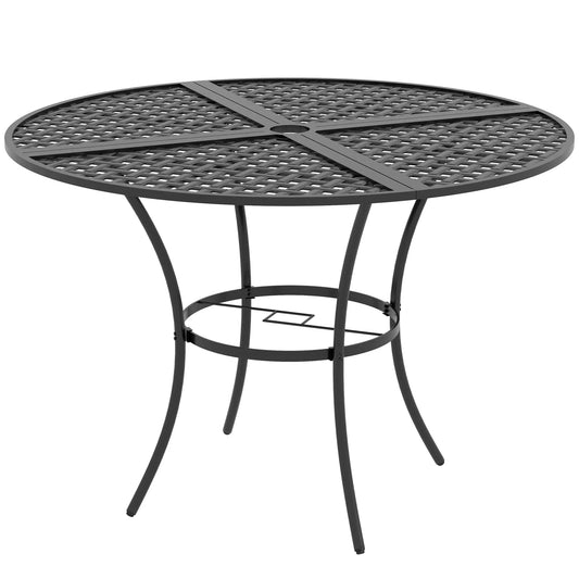 42" Round Outdoor Dining Table for 4, Metal Patio Table with Umbrella Hole Outdoor Dining Sets Black at Gallery Canada