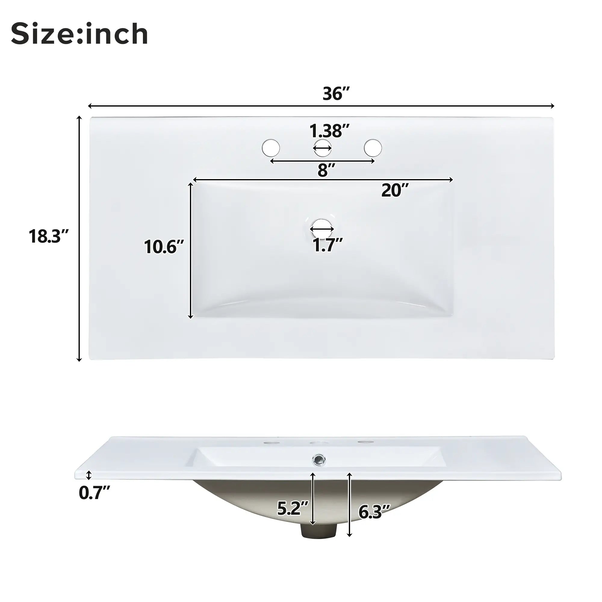 Bathroom Vanity, Ceramic Sink, Soft-Close Doors, 36