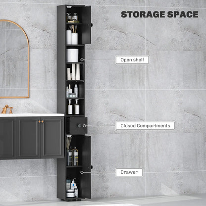 71" Tall Bathroom Cabinet, Narrow Toilet Paper Storage, 2 Door, Adjustable Shelves, Black Bathroom Cabinets at Gallery Canada