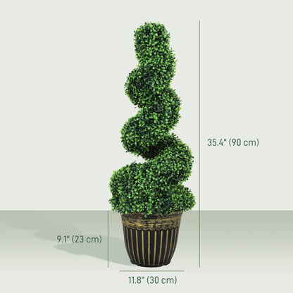 Artificial Topiary Spiral Boxwood Trees, Set of 2 with Pot, 90cm Artificial Trees at Gallery Canada