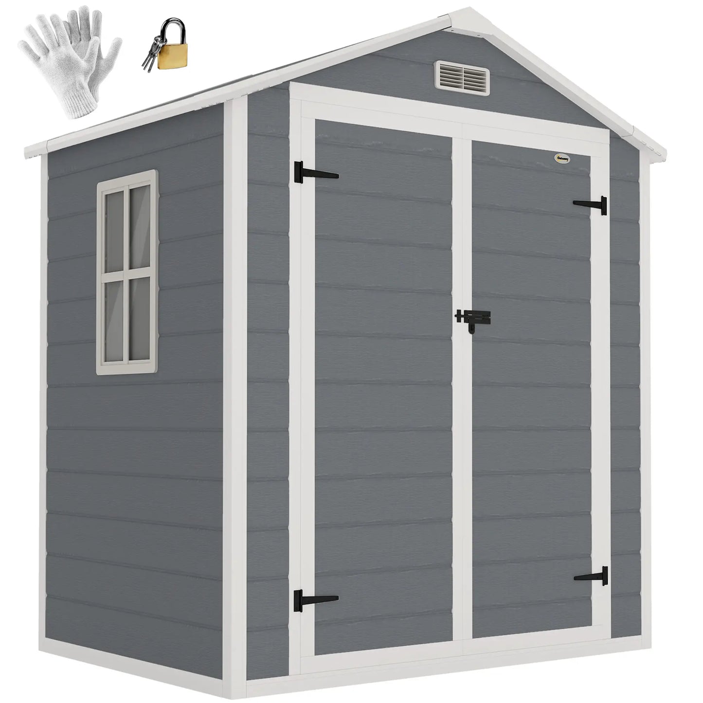 6x4.5ft Plastic Garden Shed, Lockable Tool Storage, Double Doors, Vent, Gray Sheds at Gallery Canada