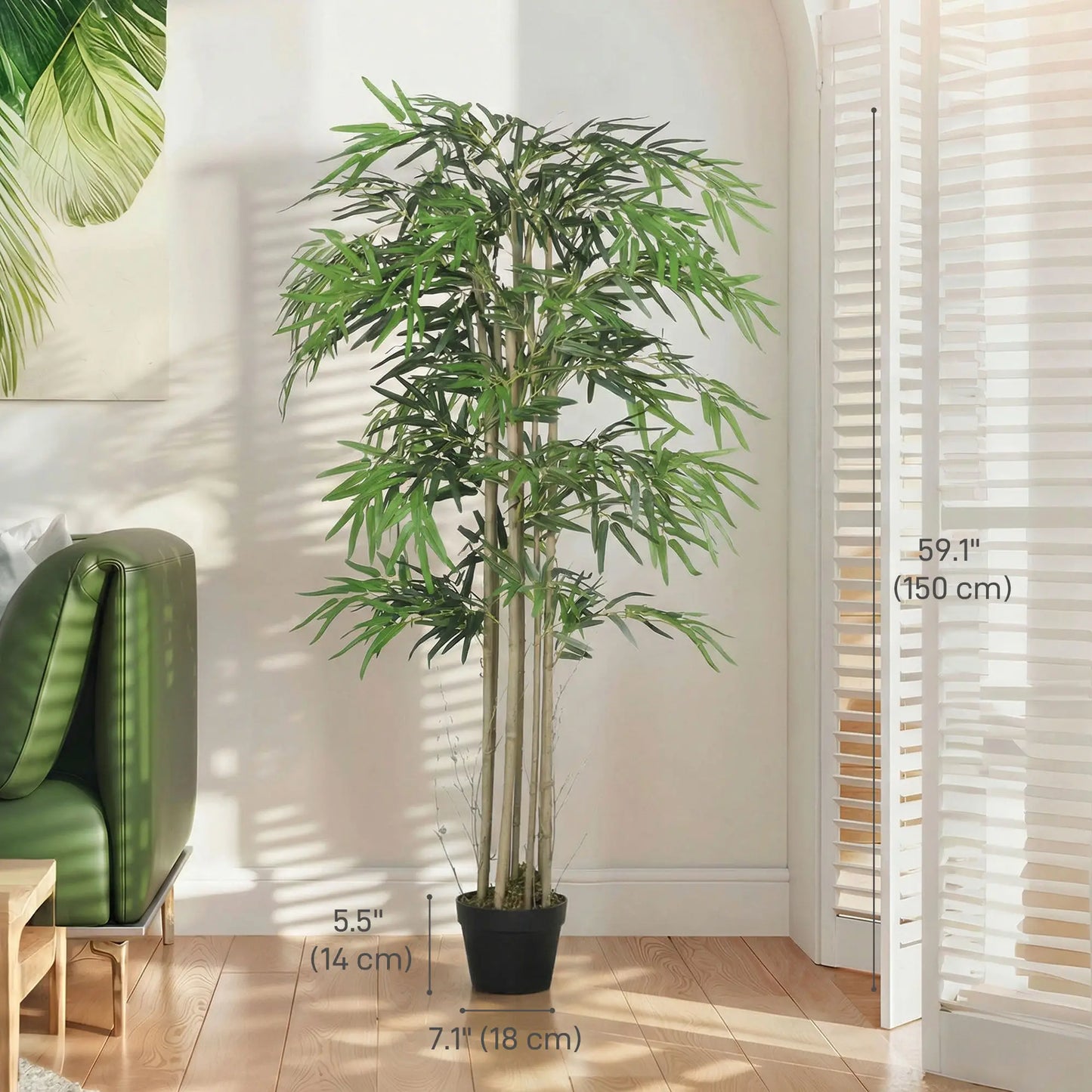 5FT Artificial Bamboo Tree Set, 1095 Leaves, Nursery Pot, Green Artificial Trees at Gallery Canada