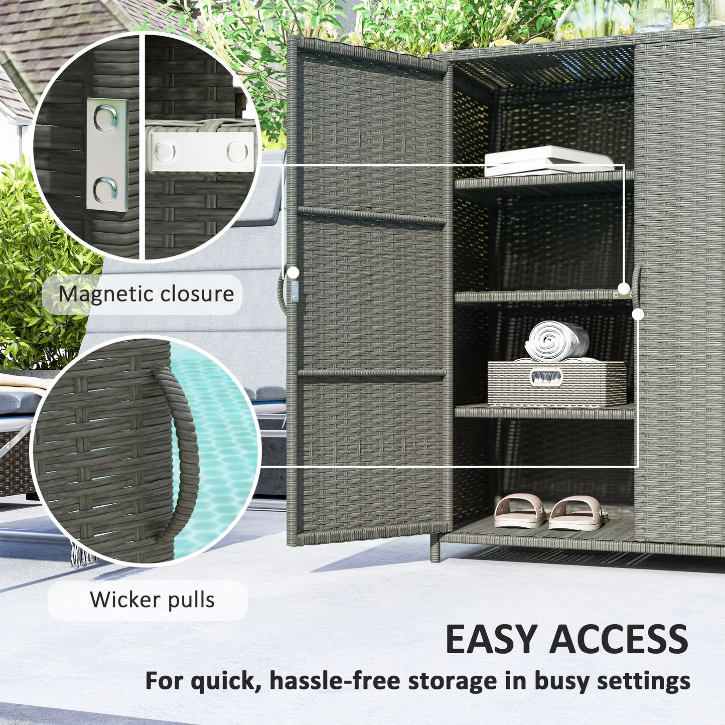 Wicker Outdoor Storage Cabinet, 4 Shelves, 2 Doors, Dark Grey Patio Storage Boxes at Gallery Canada