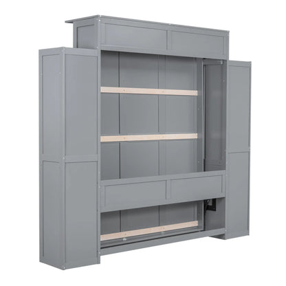 Murphy Bed with Shelves, LED Lights, 97.5" L x 84.5" W x 88.5" H, Grey Bed Frames at Gallery Canada