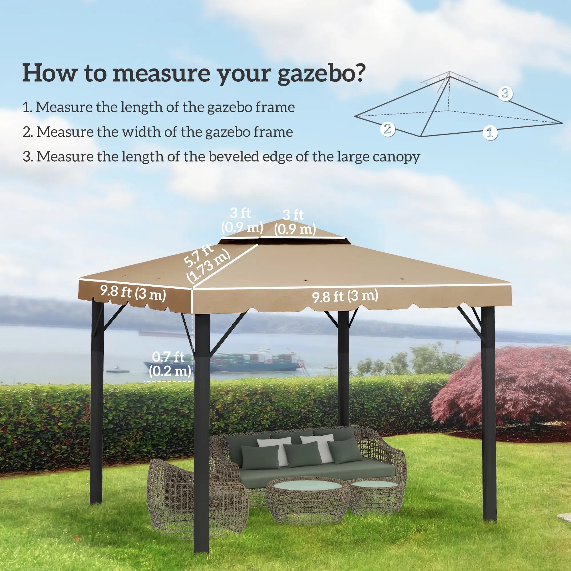 10' x 10' Replacement Canopy, Gazebo Top Cover, Double Vented Roof, Khaki Gazebos at Gallery Canada