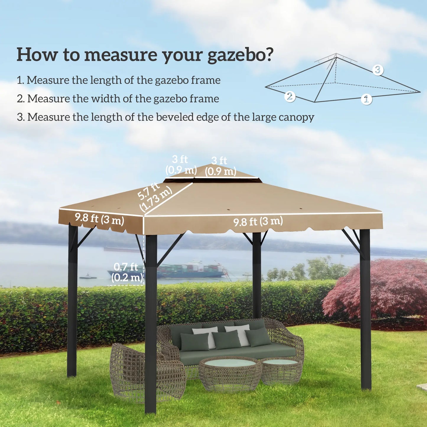 10' x 10' Replacement Canopy, Gazebo Top Cover, Double Vented Roof, Khaki Gazebos at Gallery Canada