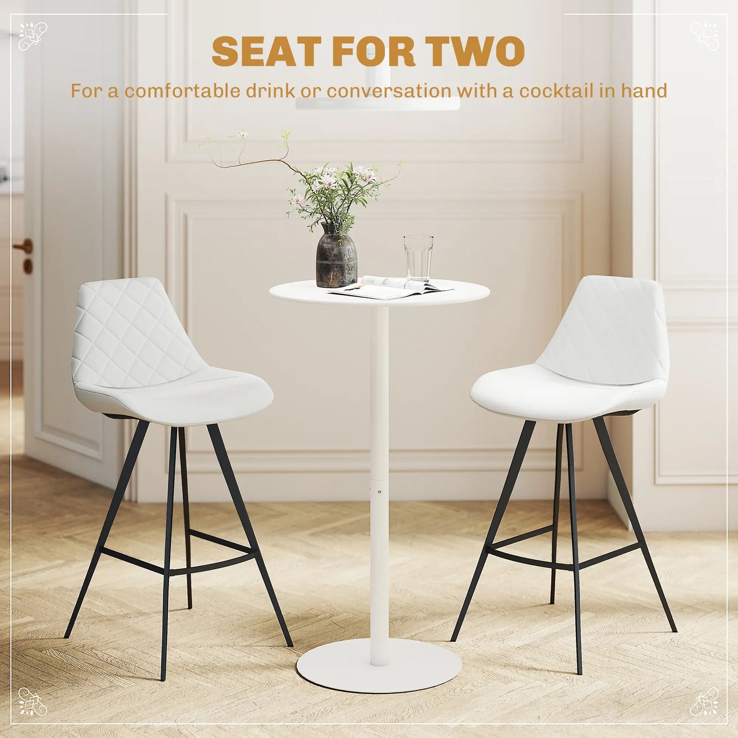 Round Bar Table for 2, Steel Frame, Easy Assembly, White Bar Tables at Gallery Canada