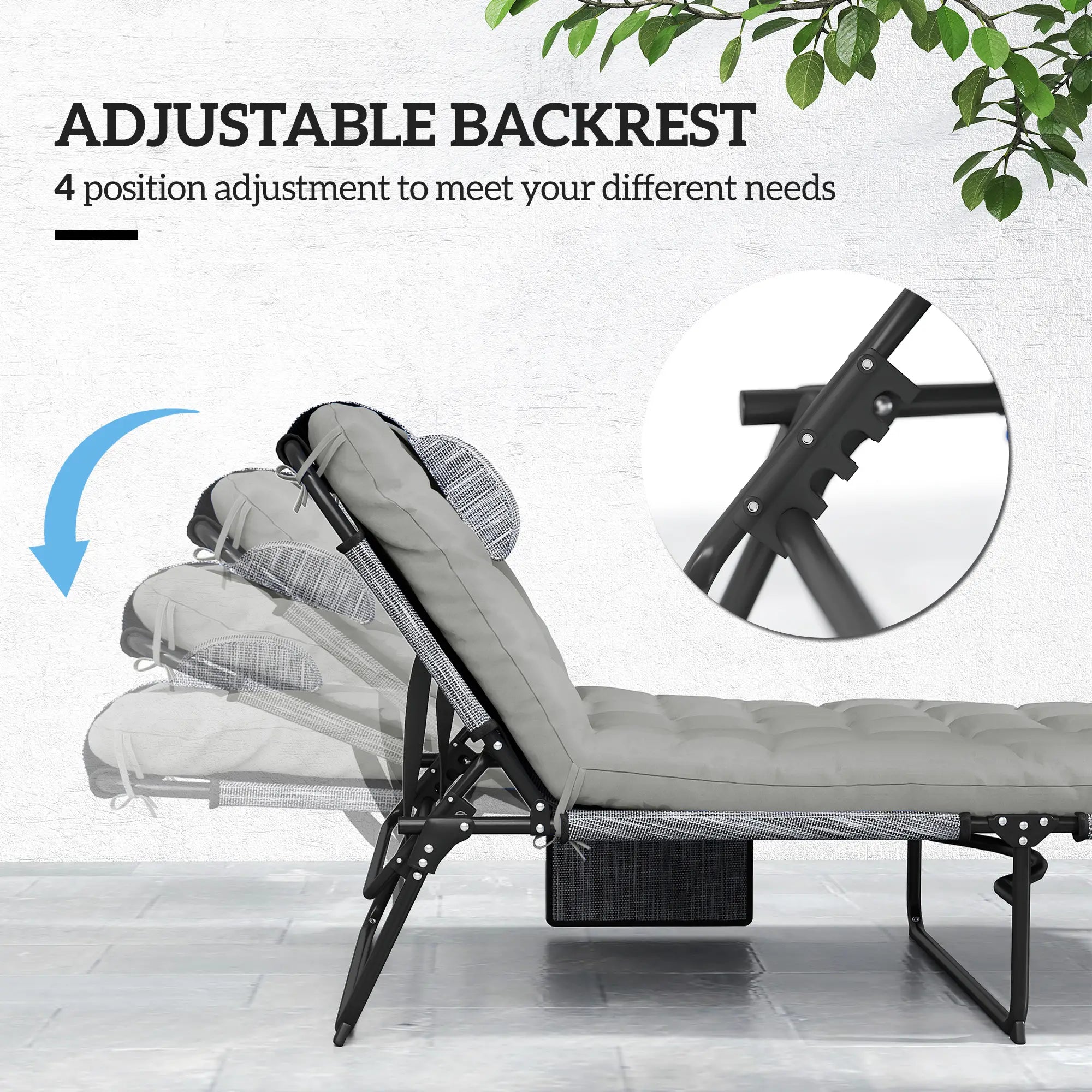 Folding Lounge Chair, 4-Level Reclining Back, Cushion, Grey Lounger Chairs at Gallery Canada