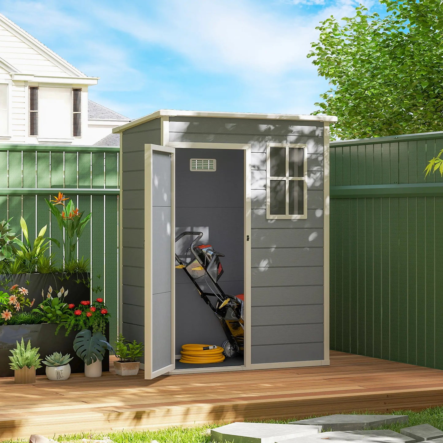 5 x 3FT Garden Shed, Outdoor Storage with Lockable Door, Window, Vent, Grey Sheds at Gallery Canada