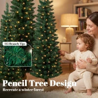 Pencil Christmas Trees Set Of 3, Pre-Lit, Green, Green