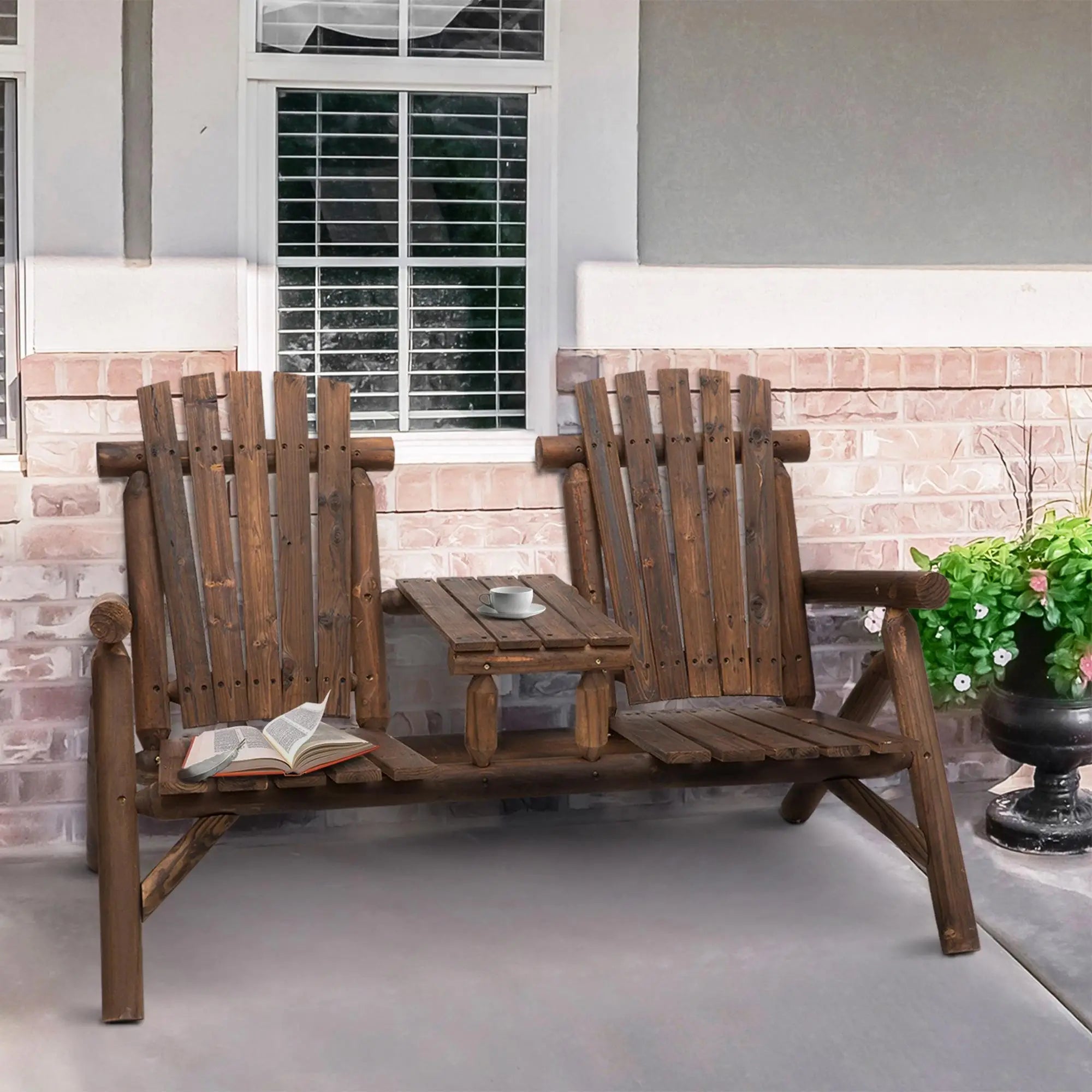 Wood Adirondack Patio Chair Bench, Center Coffee Table, Carbonized Outdoor Benches at Gallery Canada