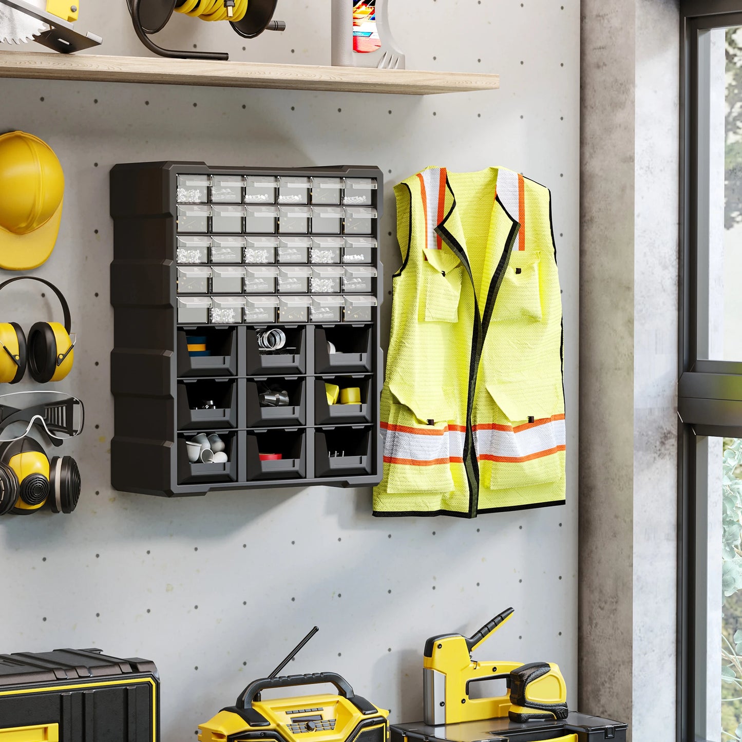 Plastic 39 Drawer Parts Organizer, Wall Mount Storage Cabinet, Black Tool Organizers at Gallery Canada