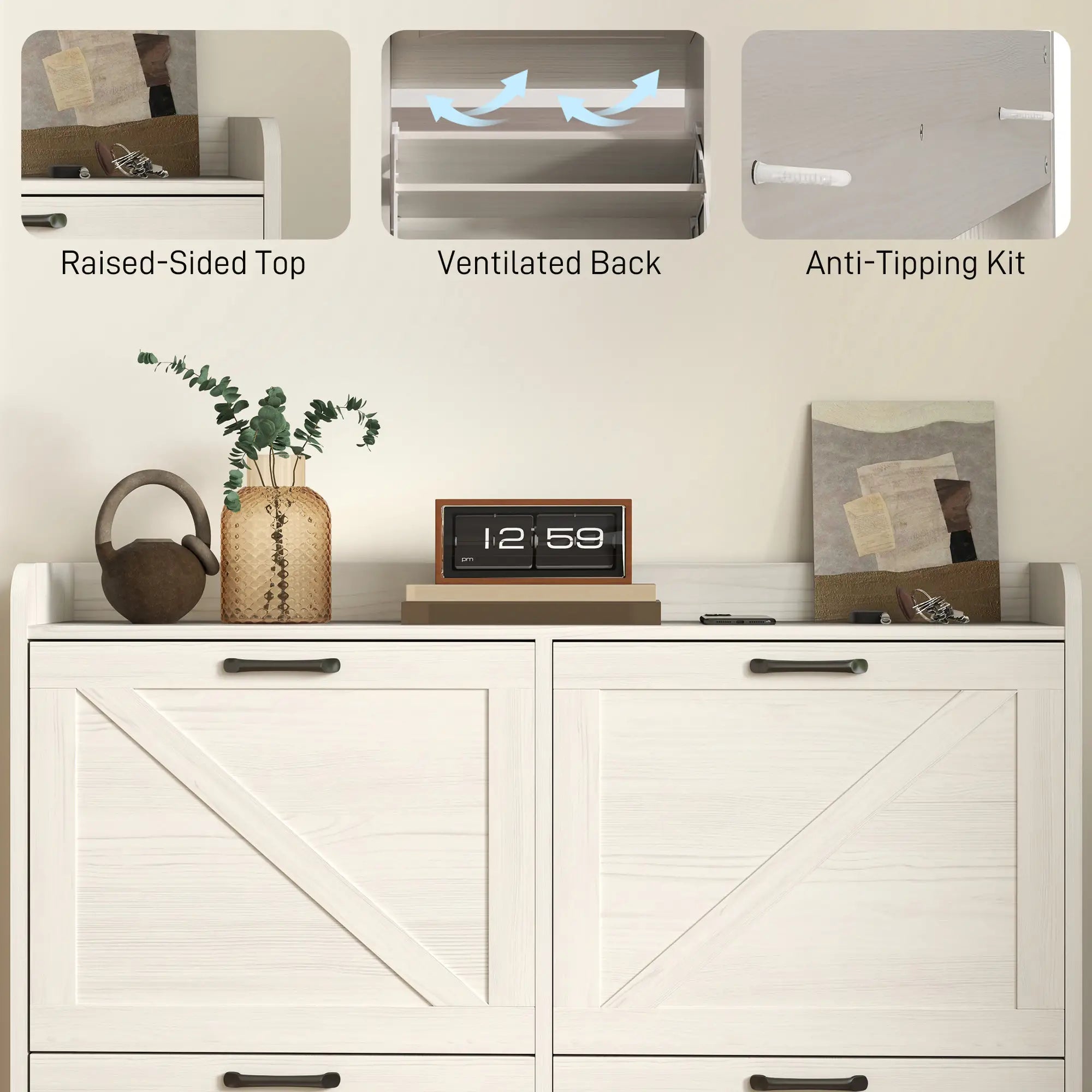 Narrow Shoe Storage Cabinet, 4 Flip Drawers, Adjustable Shelves, 16 Pair, White Oak Shoe Storage Cabinets & Racks at Gallery Canada