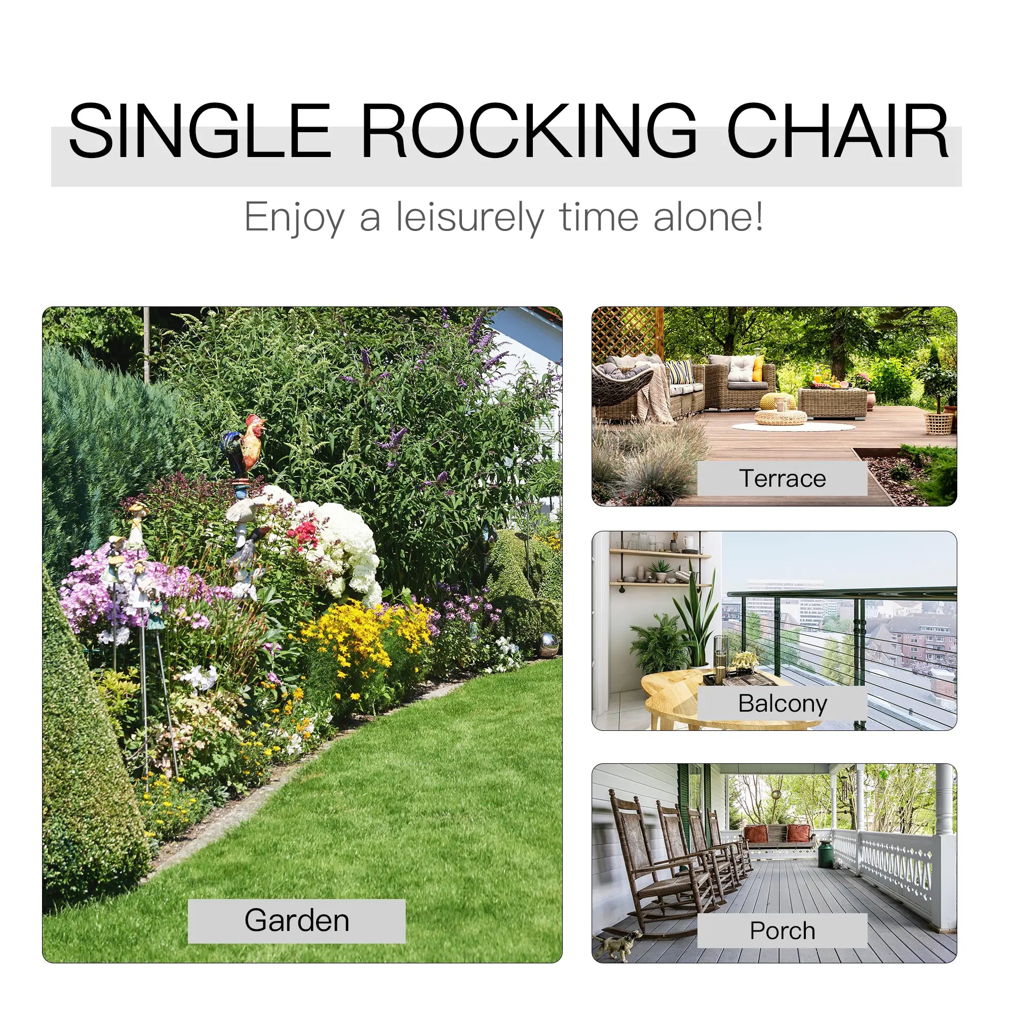 Wooden Porch Rocking Chair, Outdoor Patio Rocker, Garden Seat, Natural Outdoor Rocking Chairs at Gallery Canada