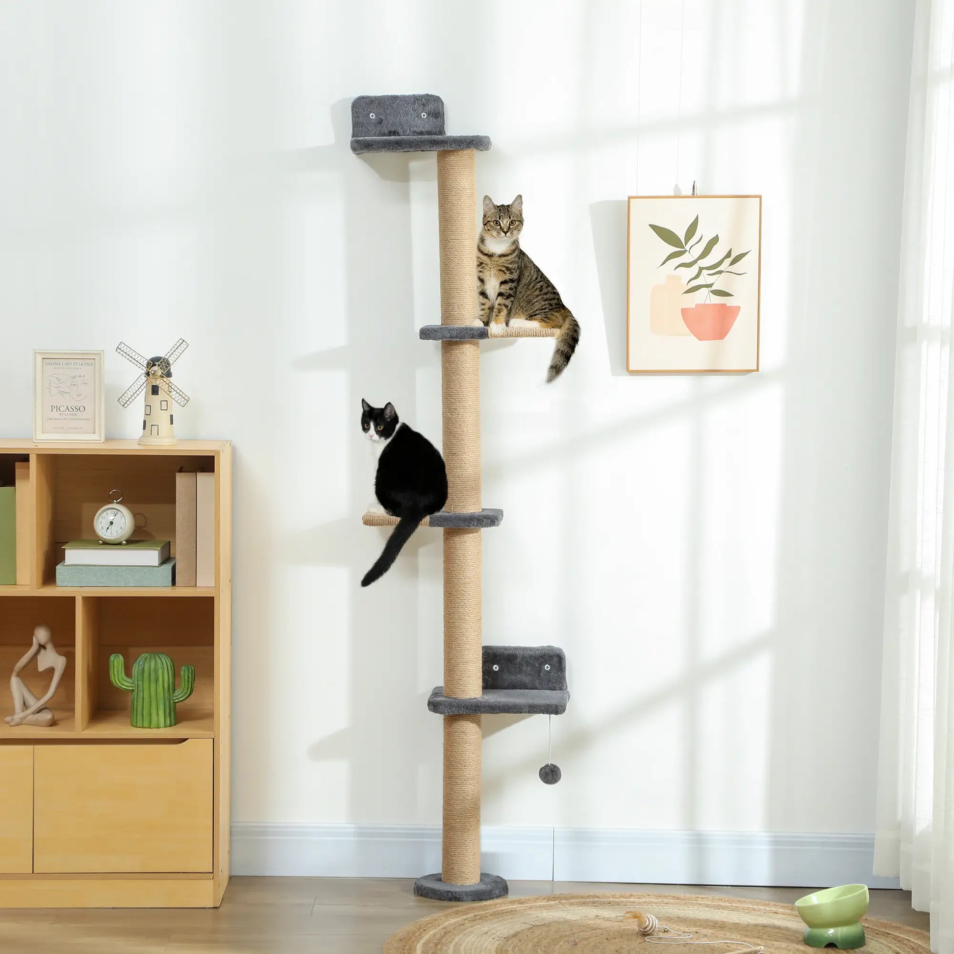 Cat Wall Shelves, 4 Platforms, Jute Scratching Post, Dark Grey Cat Climbing Wall at Gallery Canada