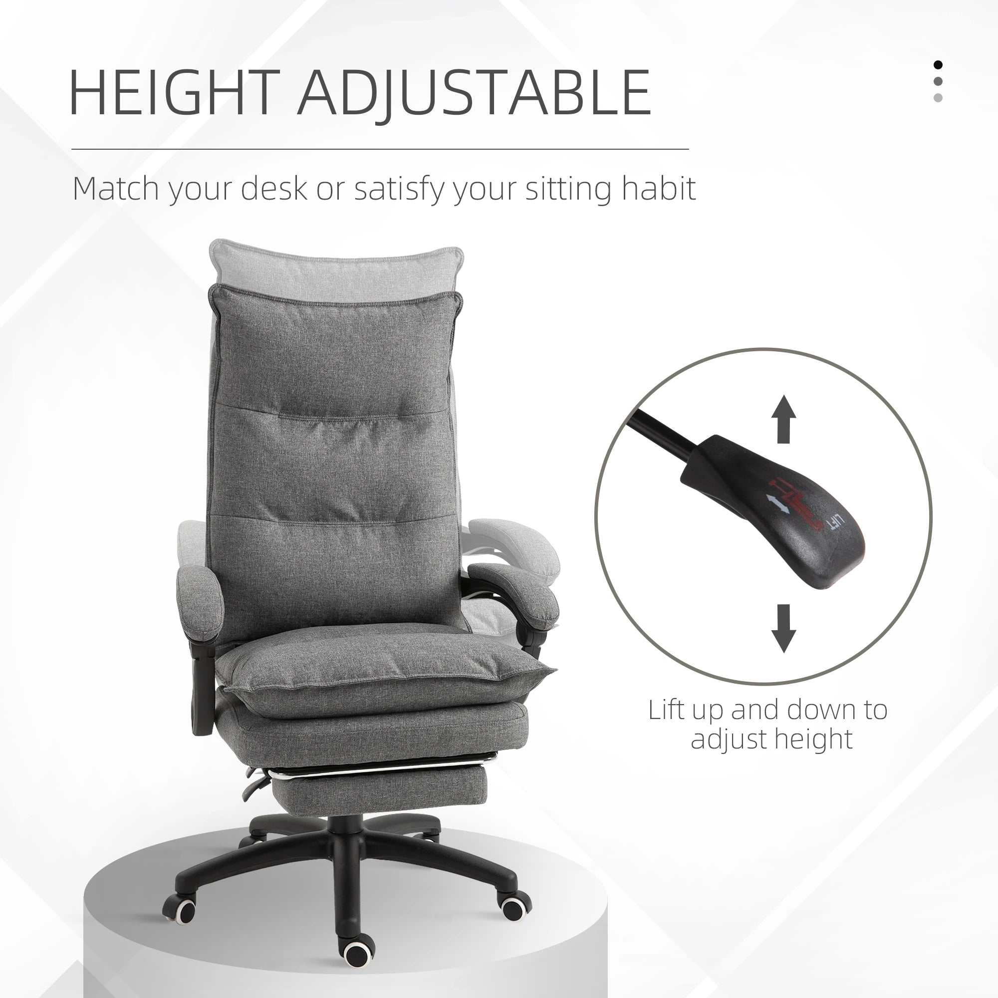 Adjustable Height Office Chair, 360° Swivel, Retractable Footrest, Grey Executive & Manager Chairs at Gallery Canada