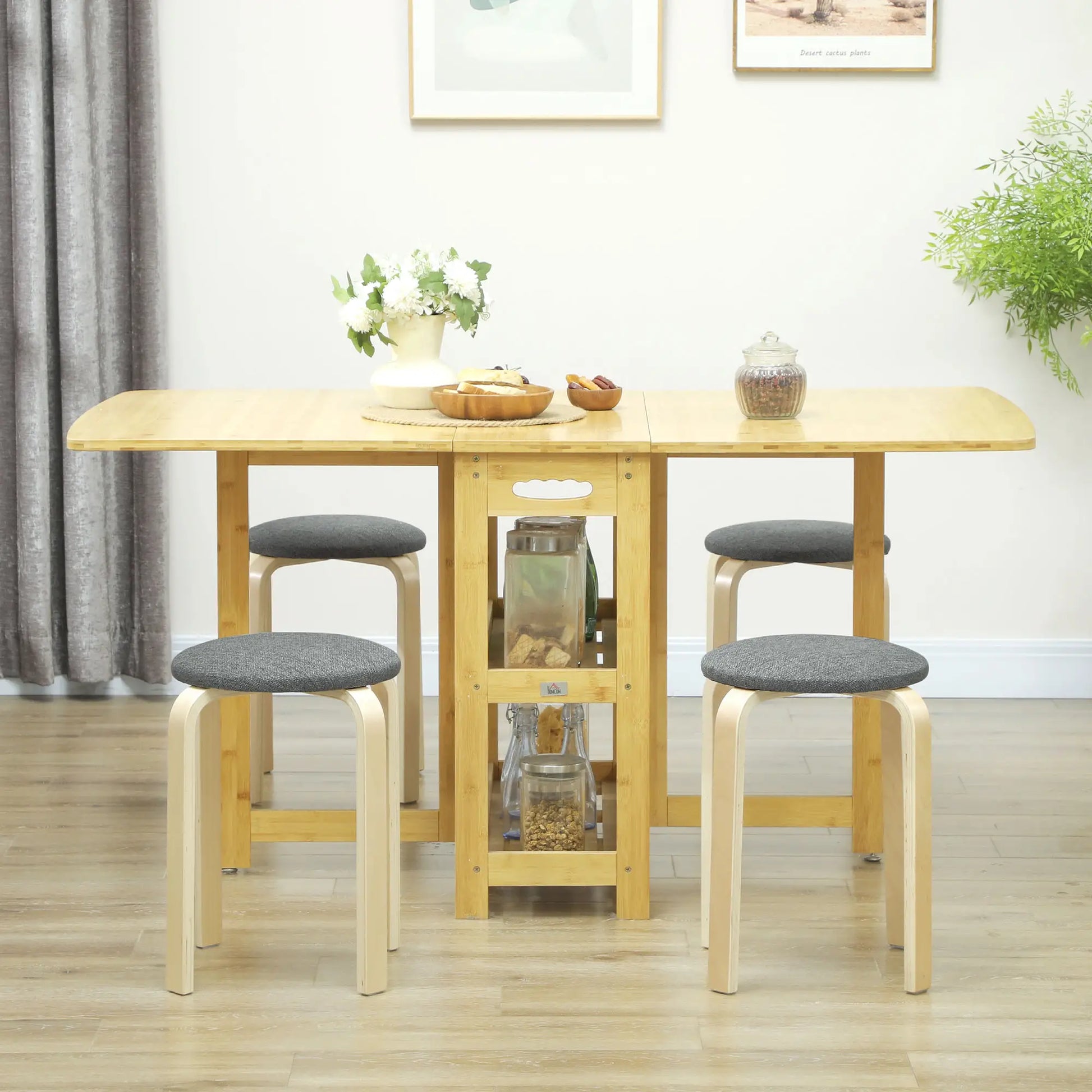 Stackable Wood Stools Set of 4, Padded Seat, Grey Dining Chairs at Gallery Canada
