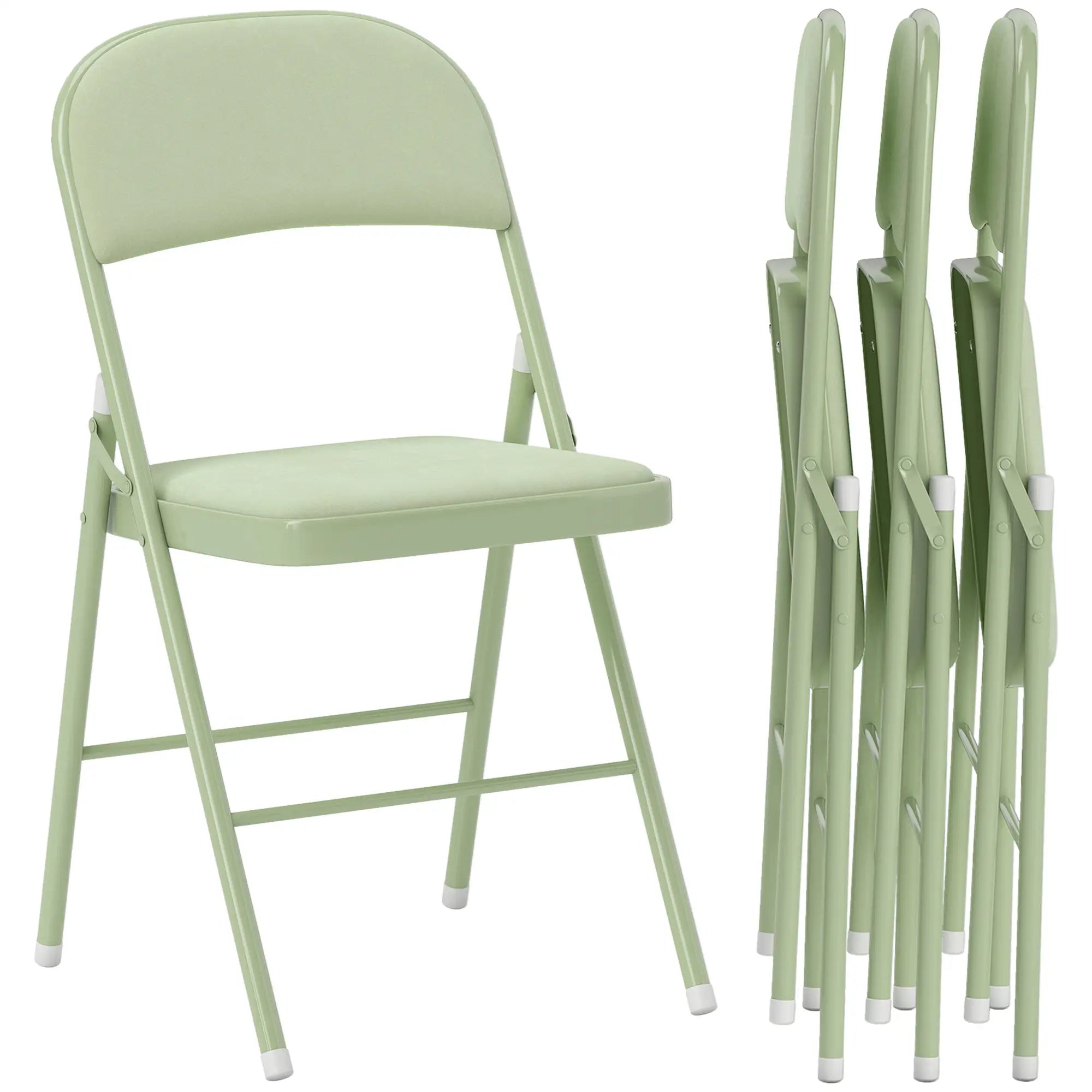 4 Pack Folding Chairs, Padded Velvet Seats, Steel Frame, Green Patio Chairs at Gallery Canada