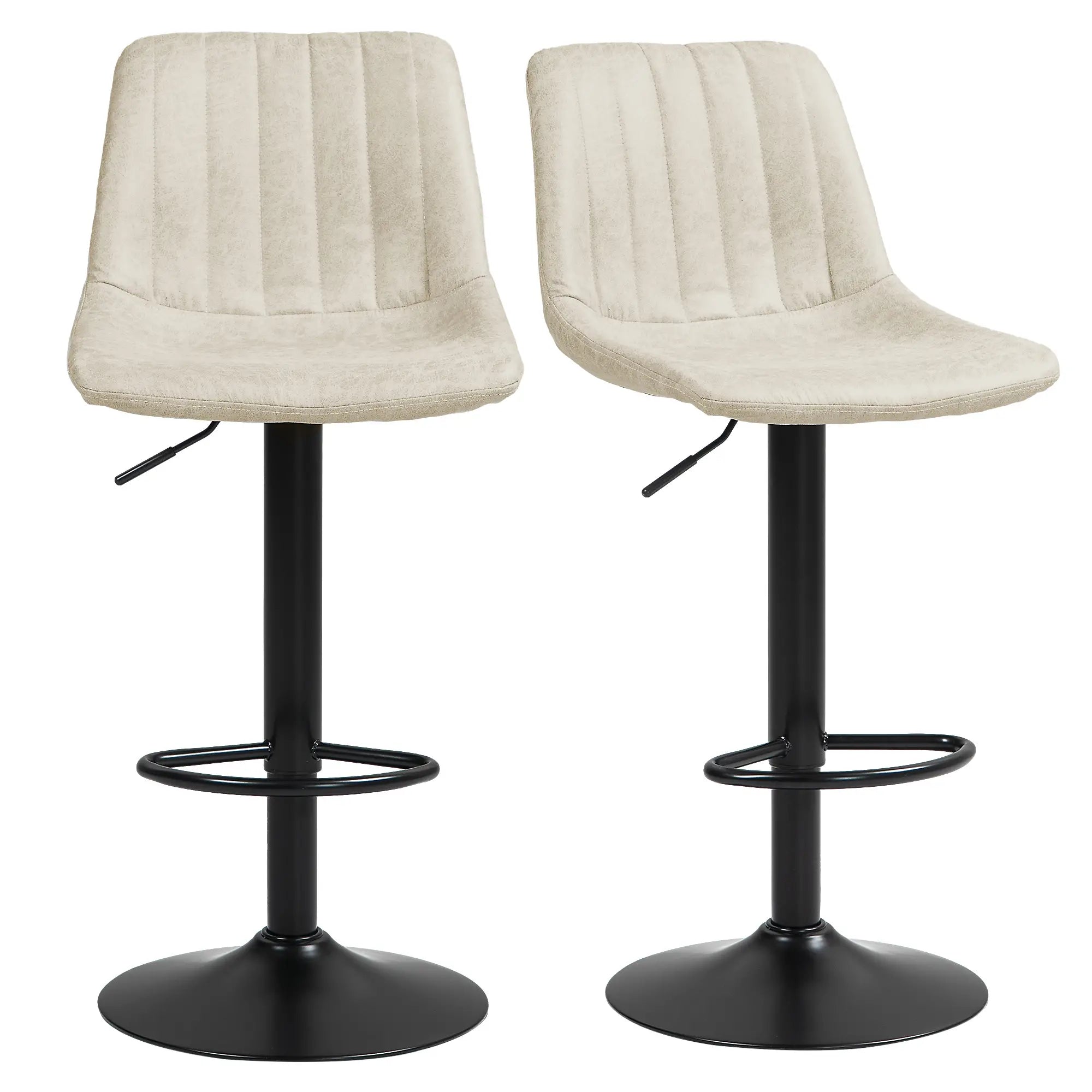 Counter Height Bar Stools Set of 2, Adjustable Height Bar Chairs with Swivel Seat, Leathaire Upholstery Bar Stools Cream at Gallery Canada