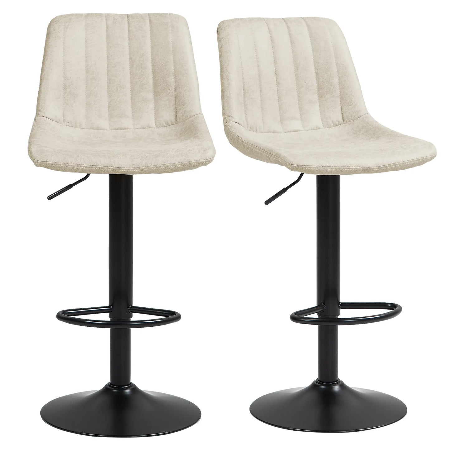 Counter Height Bar Stools Set of 2, Adjustable Height Bar Chairs with Swivel Seat, Leathaire Upholstery Bar Stools Cream at Gallery Canada