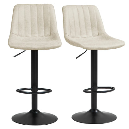 Counter Height Bar Stools Set of 2, Adjustable Height Bar Chairs with Swivel Seat, Leathaire Upholstery Bar Stools Cream at Gallery Canada