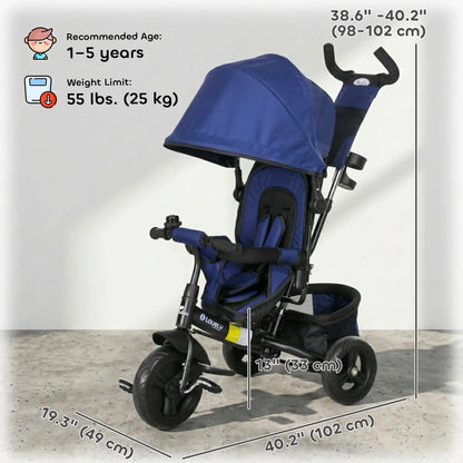 6 in 1 Tricycle for Toddlers, Parent-Push Handle, Dark Blue Tricycles for Kids at Gallery Canada