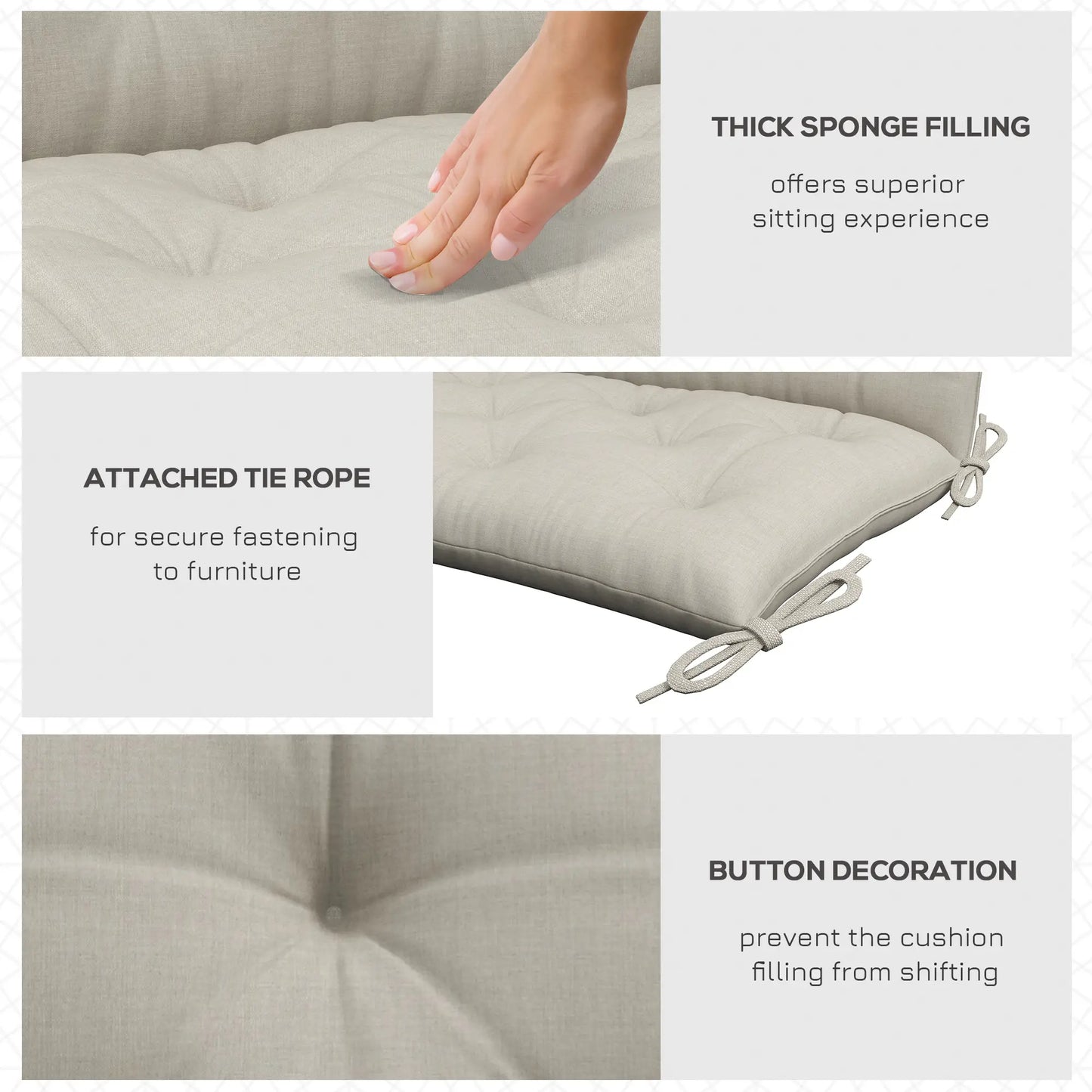 2 Seater Garden Bench Cushion, Thick Outdoor Non-Slip, 47" x 43" x 5", Light Grey Patio Chair Cushions at Gallery Canada