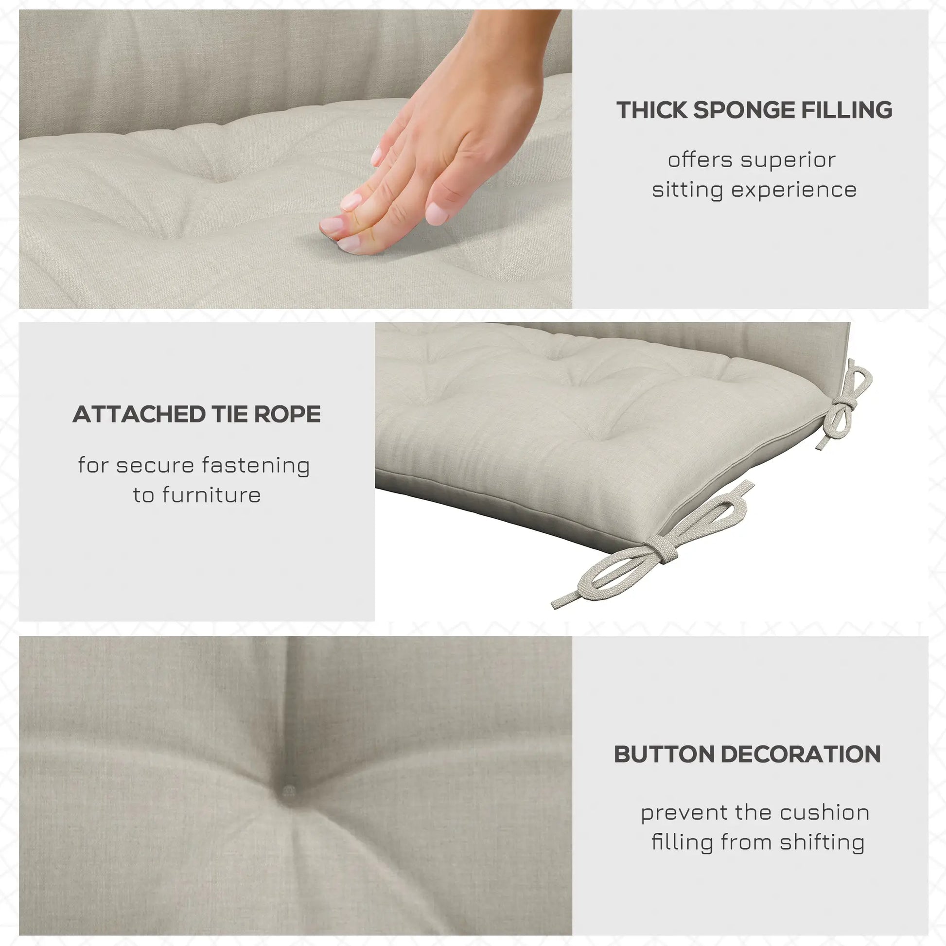 2 Seater Garden Bench Cushion, Thick Outdoor Non-Slip, 47" x 43" x 5", Light Grey Patio Chair Cushions at Gallery Canada