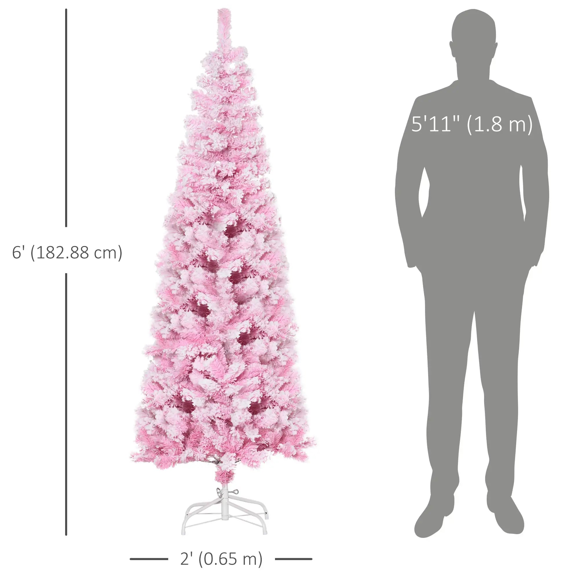 6 FT Snow Flocked Artificial Christmas Tree, Pencil, Pink Artificial Christmas Trees at Gallery Canada
