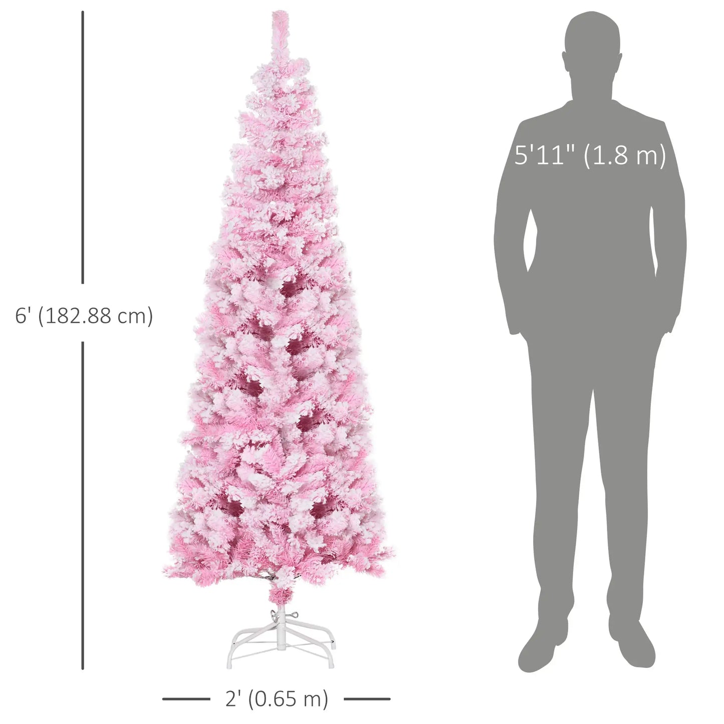 6 FT Snow Flocked Artificial Christmas Tree, Pencil, Pink Artificial Christmas Trees at Gallery Canada