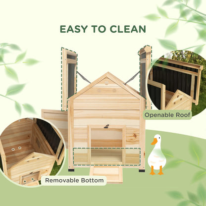Poulailler en Bois pour Canards avec Toit Ouvrable, Double Portes, Bois Naturel