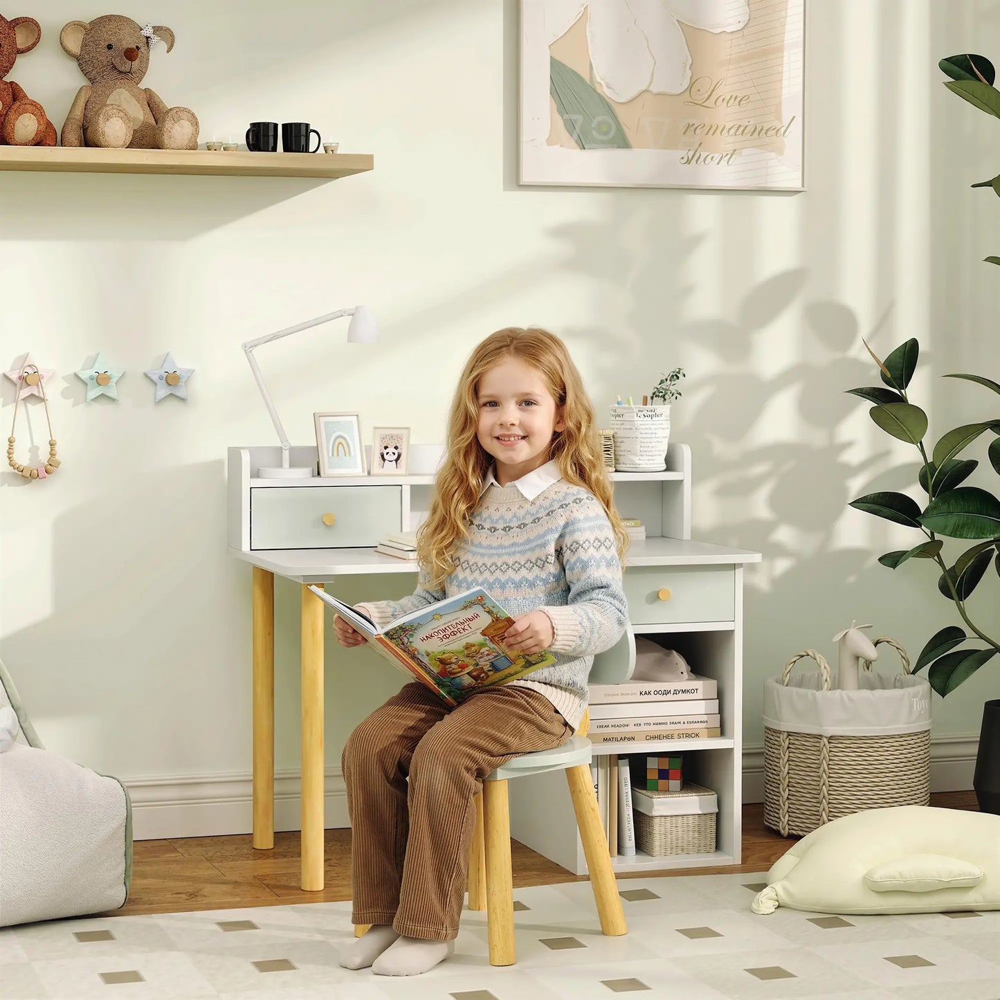 Kids Study Table and Chair Set with Storage, for 3-8 Year Old, Green Kids Desk Sets at Gallery Canada