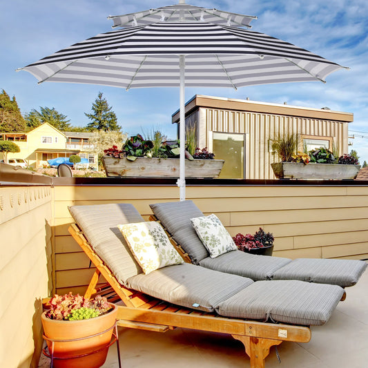 Arc. 8ft Beach Umbrella Double-top Canopy Adjustable Height with Carry Bag for Beach Patio Garden Outdoor Blue Stripe - Gallery Canada