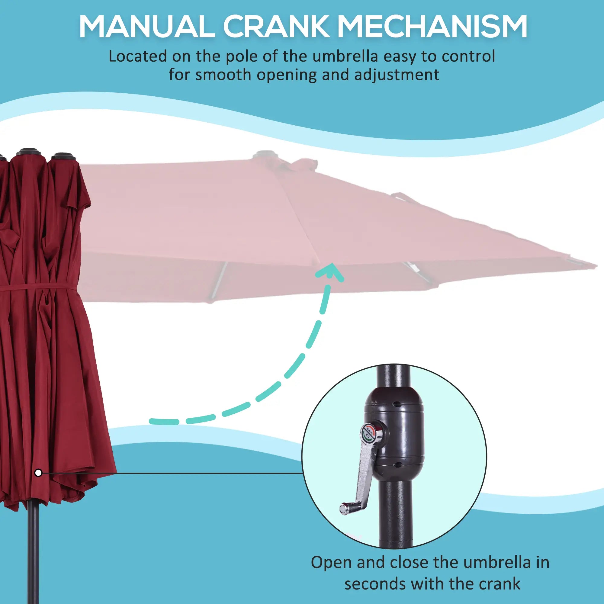 15ft Double-Sided Patio Umbrella, Twin Canopy, Wine Red, Red Sun Umbrellas at Gallery Canada