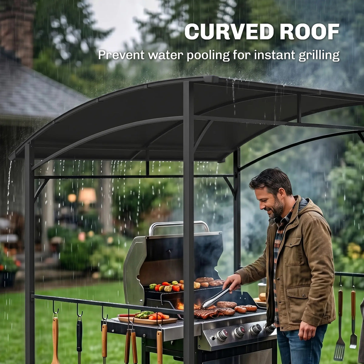 7' x 5' Charcoal Grey Garden Grill Canopy, BBQ Gazebo Tent With Steel Frame, Charcoal Grey BBQ Grill Gazebos at Gallery Canada