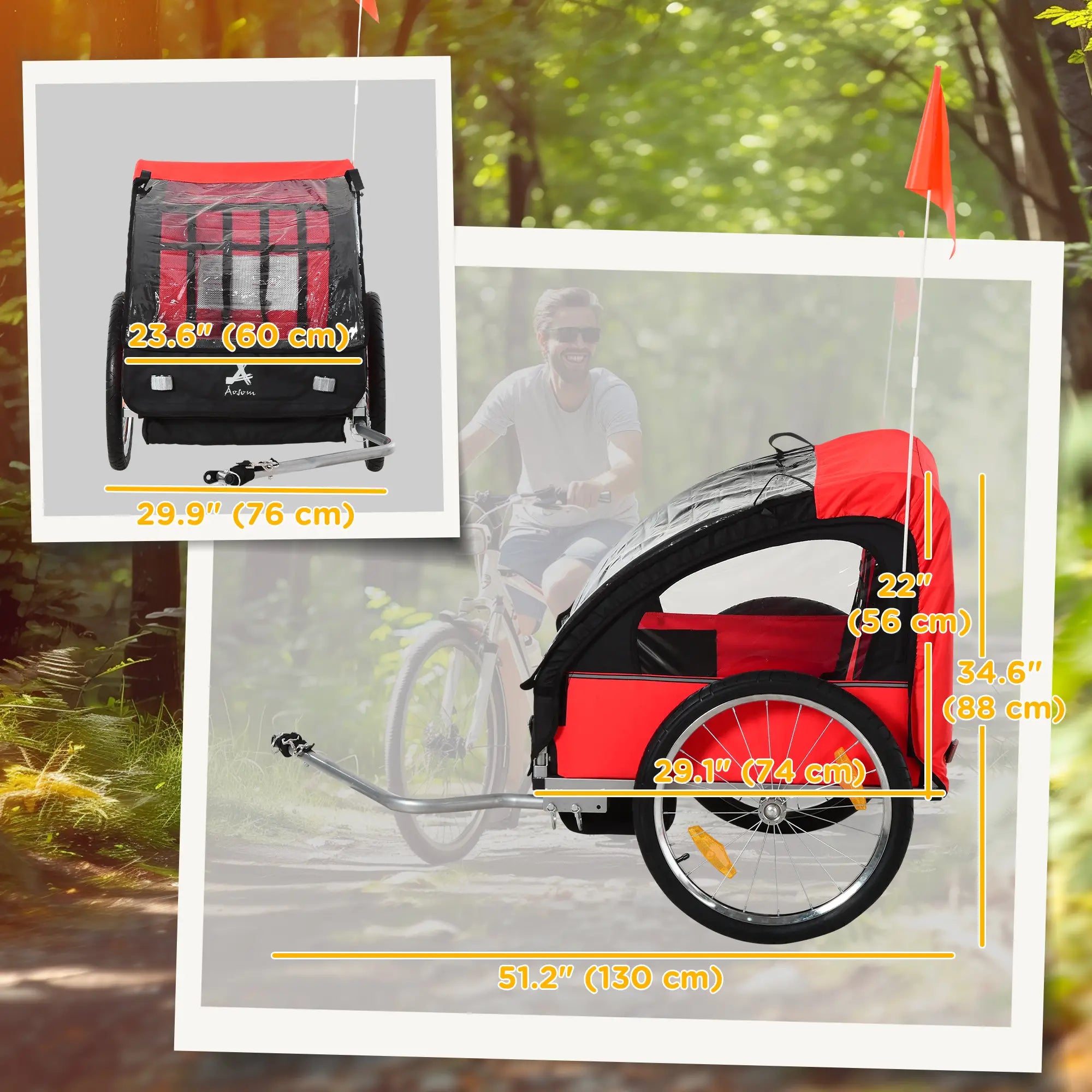 2-Seat Child Bike Trailer, Steel Frame, 5-Point Harness, Red Kids Bike Trailers at Gallery Canada